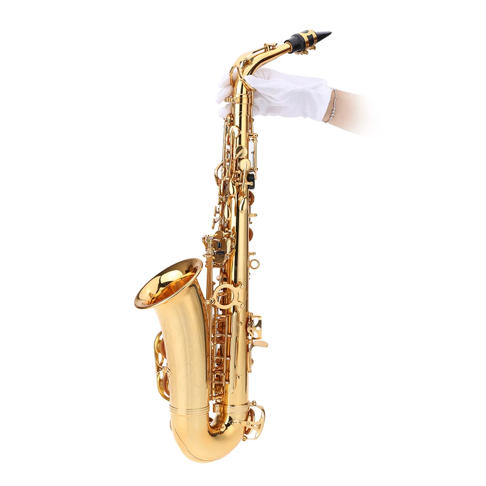 Альт-саксофон bE латунный лакированный Золотой E плоский Sax 802 тип ключа древесный инструмент с чистящей щеткой тканевый