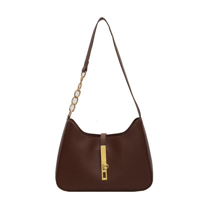 Student casual temperament simple retro shoulder bag Solid color fashion lock buckle shoulder simple commuting shoulder bag