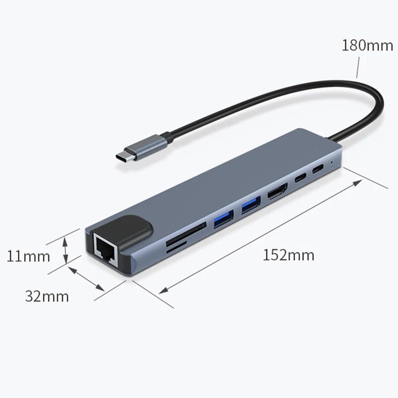 Custom Oem Type C Aluminium Compatible Tf Sd Card Reader Ethernet Port Pd Usb 3.0 Port Type C To Usb Hub With Rj45