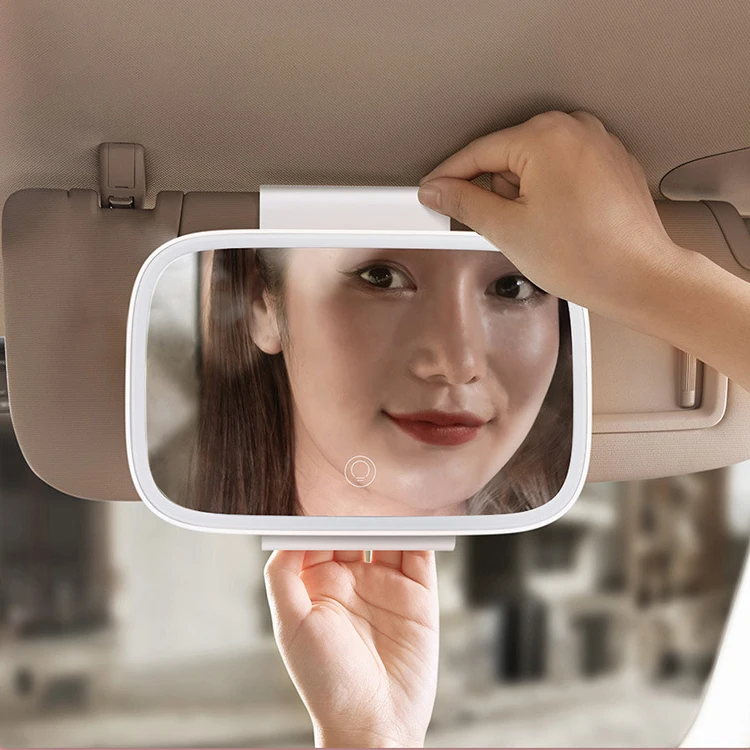 Three Color Adjustable Car Visor mirror Touch Sensor Vanity Mirror with LED Lights Cosmetic Travel Makeup Mirrors