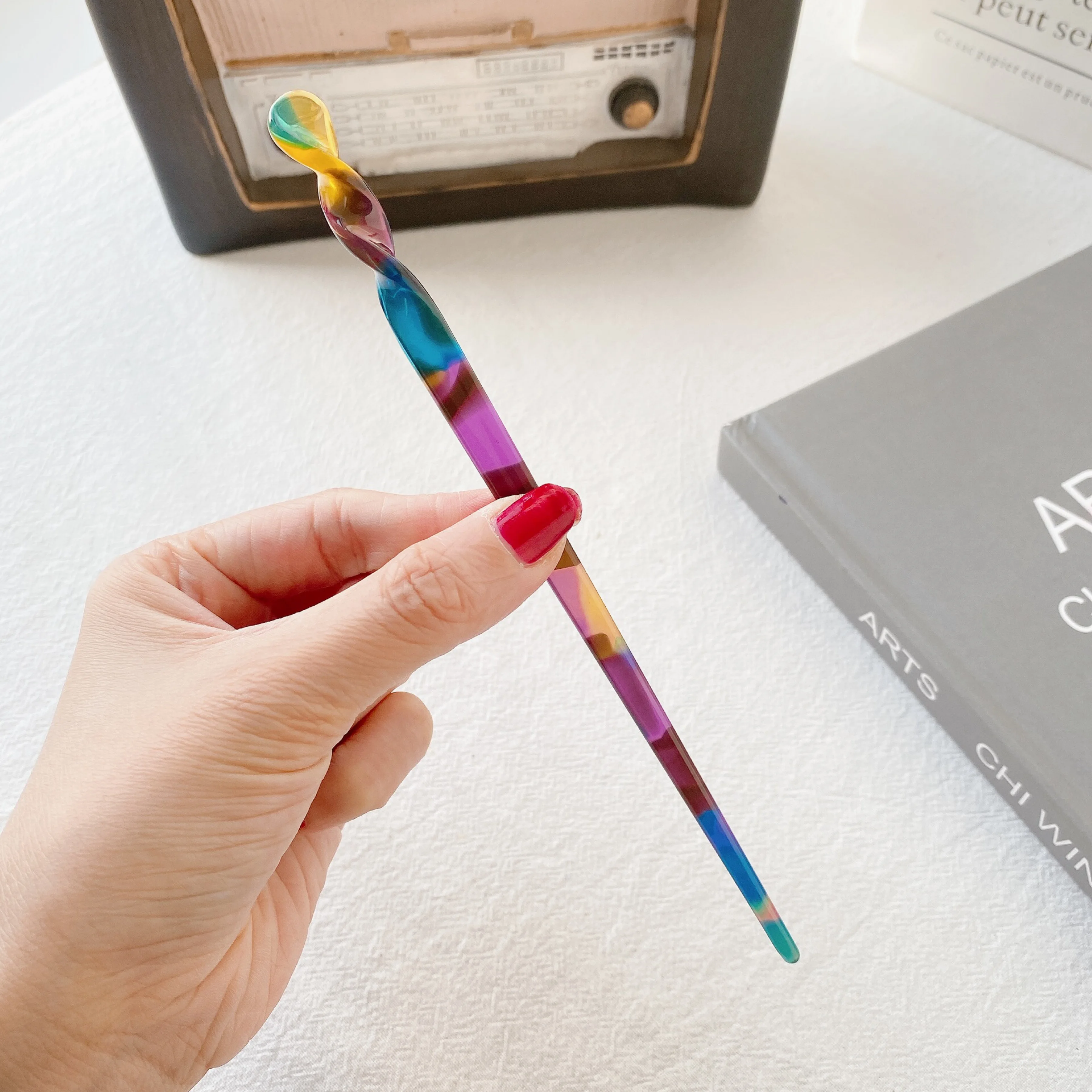 Fashion acrylic acetate hair clasp chopsticks twisted Stick pin Women Girls japan hairpins