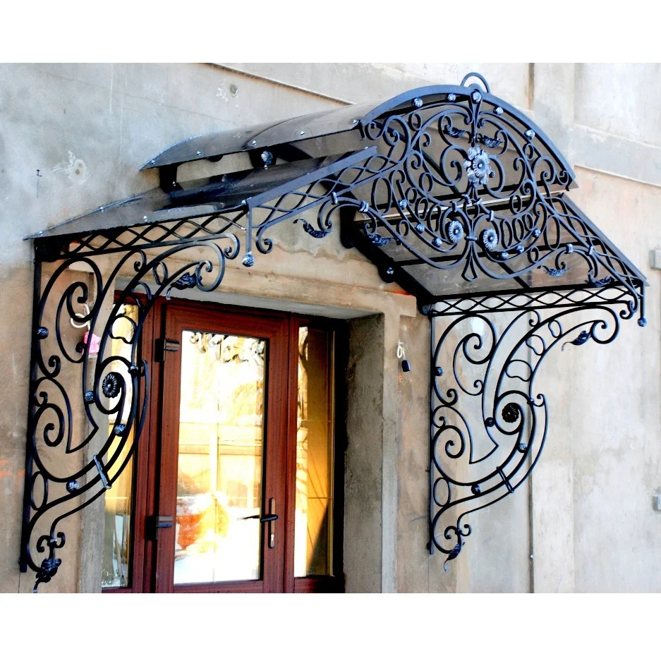 Wrought Iron Awning Glass Entrance Canopies Door