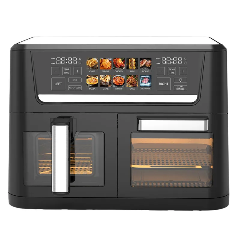 Dual Air Fryer Oven 12L 2800W With 2 Independent Frying Baskets Match Cook for Quick Easy Meals Dishwasher Safe Parts