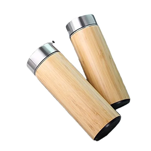 Bamboo Tumbler Insulated Thermos Vacuum Flasks & Thermoses Outdoor Travel Cup Stainless Steel Food Contact Safe Straight Cup