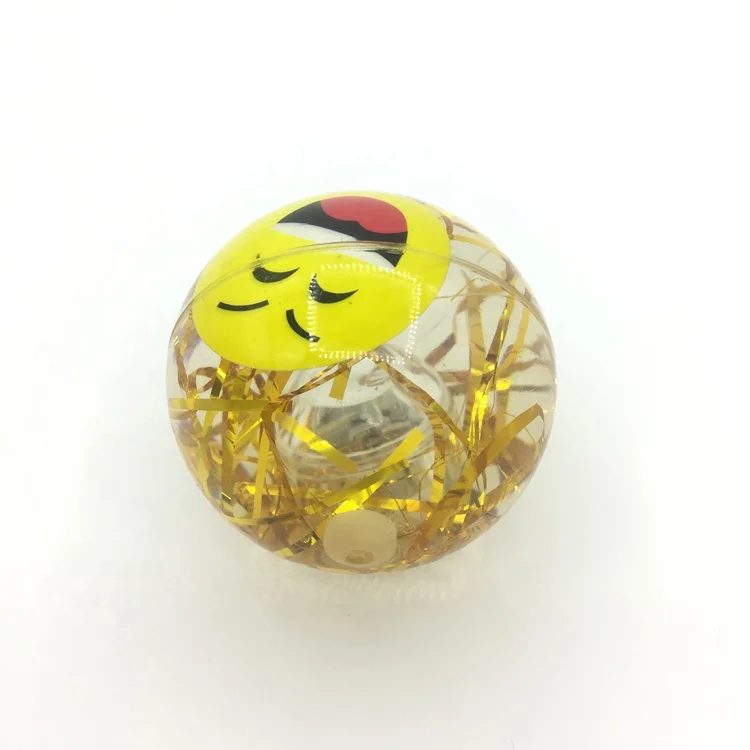 65mm Colorful Ribbon Flashing Glitter Smile Water Bouncing LED Light Ball For Kid Children Toys