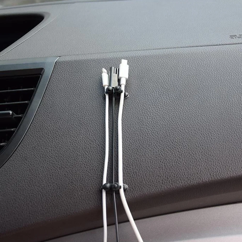 8 Packs Black Plastic Data Cable Clip 3M Adhesive Wire Holder Cord Organizer Management Clamp Cable Cord Clips Car Accessories