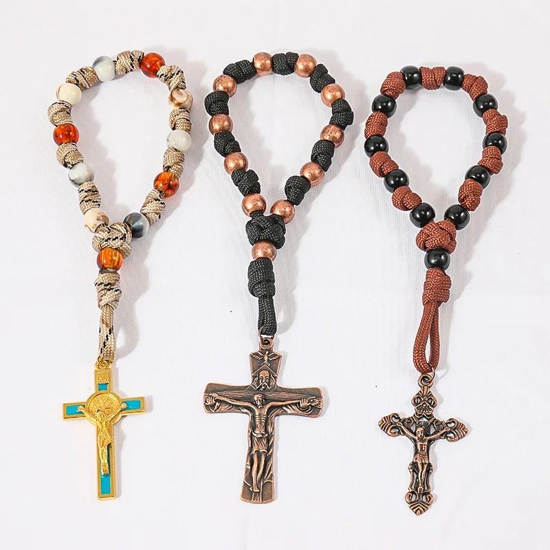 ZhuoDian ODM  /OEM Adjustable Catholic One Decade Pocket Rosary with 10 mm Big Hole Beads Parachute Rope Knotted
