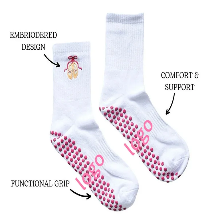 Non Slip yoga custom grip socks pilates for women breathable and comfortable white grip socks pilates custom logo