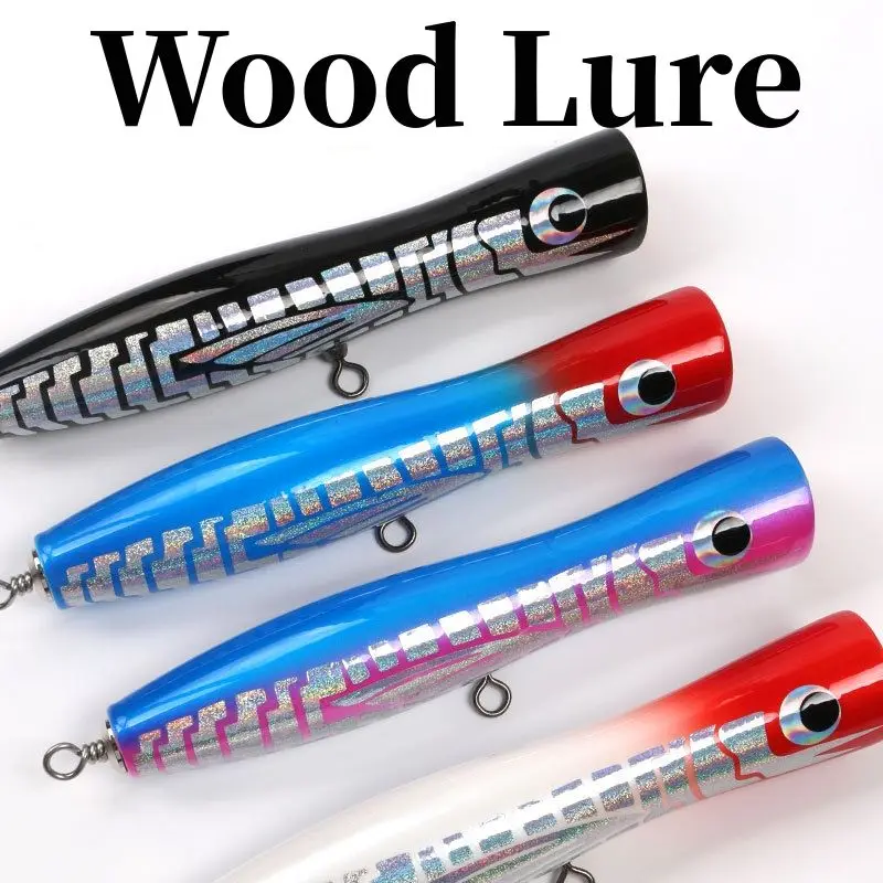 New 20cm 80g Wooden Popper Lure Handmade Hard Trolling Fishing Baits Wood Lure Popping Bait Top Water Lure
