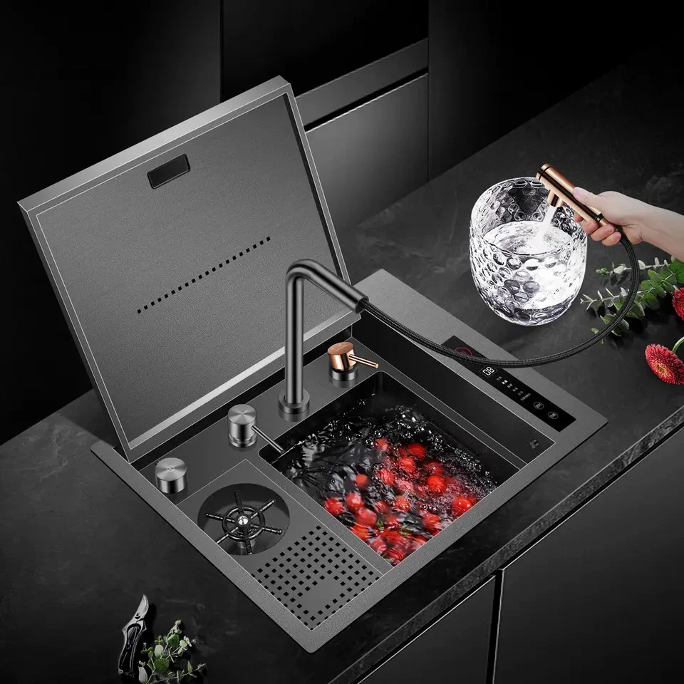 New Techology Model Stainless steel Kitchen Sink Nano Black Hidden Hydro Purification Multi Function Smart Kitchen Handmade Sink