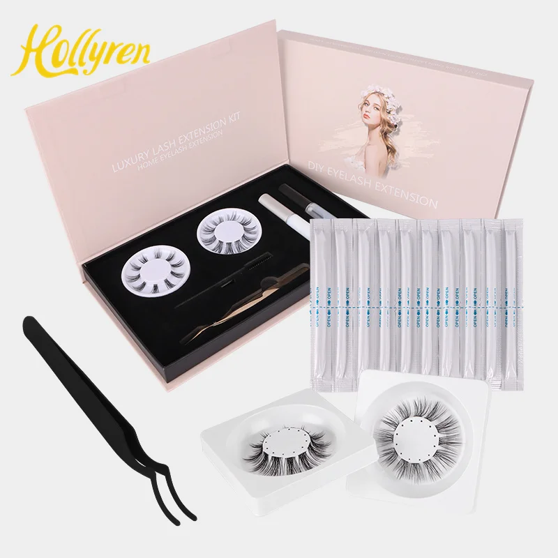 Hollyren Wholesale Segmented Eyelashes Kit Superfine Band Cluster Glue Selaer Applicator Diy Lash Extension Kit Oem Available