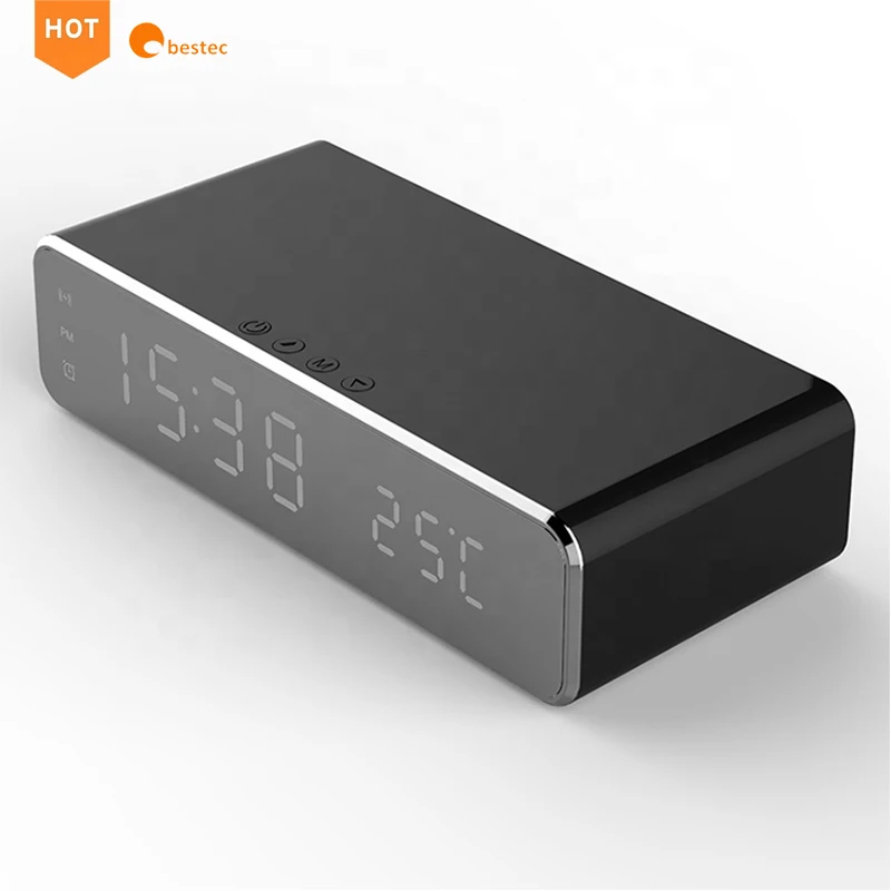 Multi-Function qi Wireless Charger with Desktop LED Digital Thermometer Clock and Time memory for Bedroom,Table