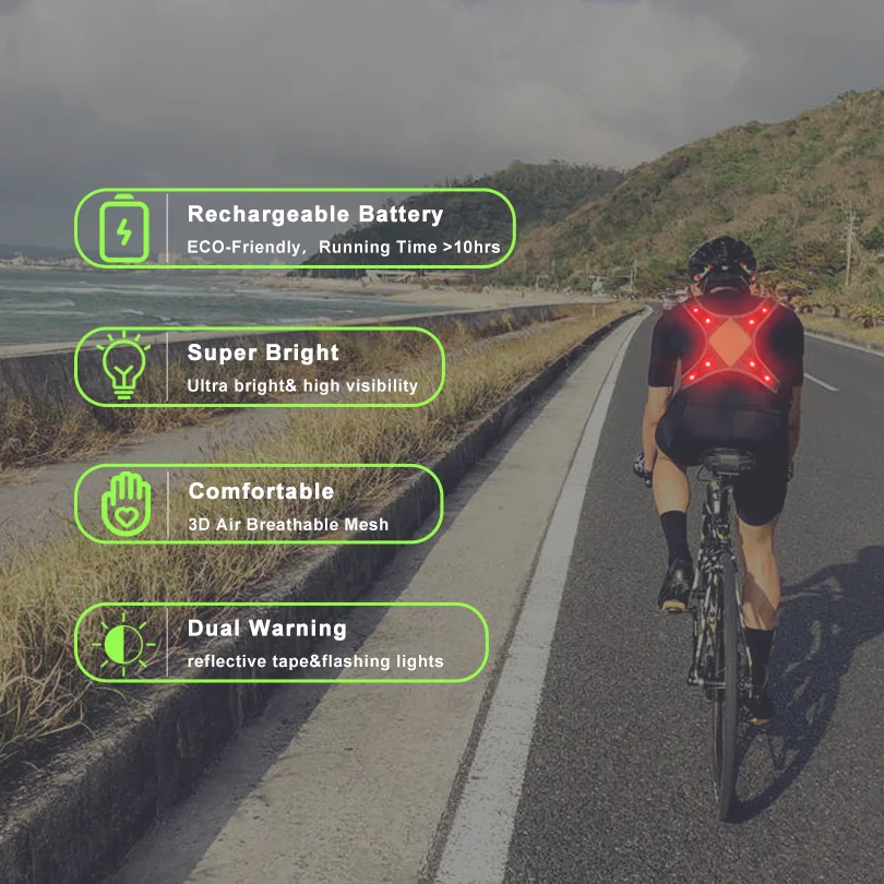 2023 New Products Explosion Reflective Safety Sport Gear Cycling Running Sport Unisex Men Vest With Led Lights And Phone Pocket