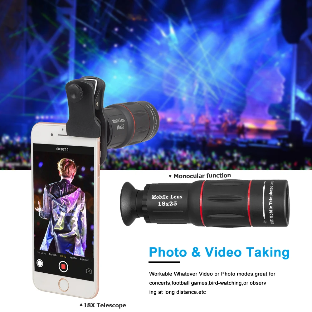 Multi-function telescope 18x wide angle fisheye macro Telephoto lens 5 in 1 Cell Phone Camera Lens Kit