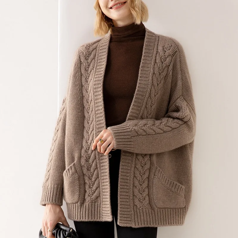 OEM Women Winter Pure Cashmere Knit  Sweater Heavier Fashion Latest Cardigans Coat