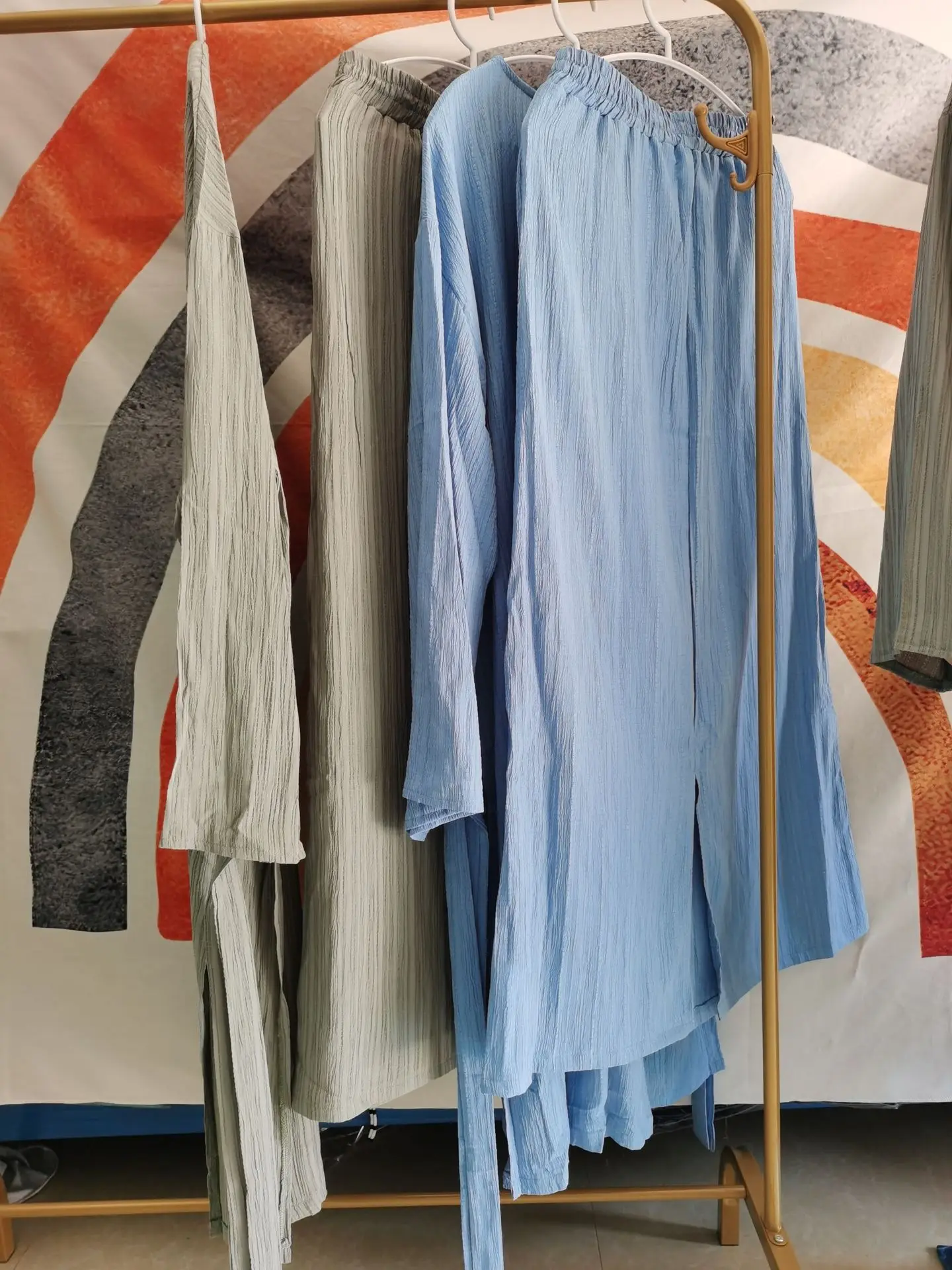 2 Piece Pleated Stripe Set Islamic Clothing Women Modest Abaya Loose Split Side Tunics Oversize Skirts Baju Kurung