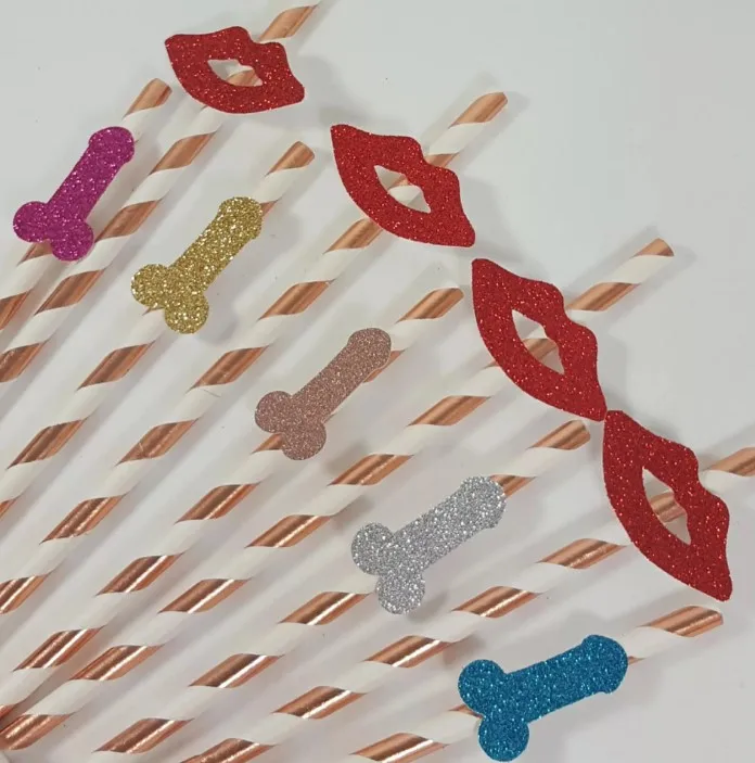 Bachelor party funny straws adult drinking wine creative gold/pink sexy cock straw decoration