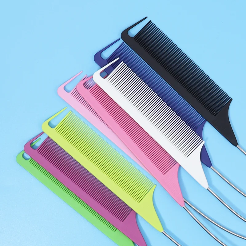 metal carbon fiber heat resistant hair styling parting comb bulk custom logo braiding precision teasing pin curved rat tail comb