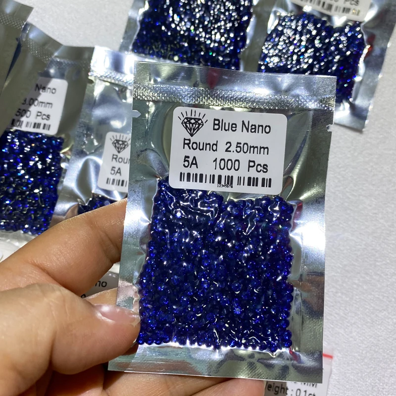 Wuzhou synthetic loose gemstone sapphire blue round cut 5A best quality 34# Blue nano small size 1000pcs/bag