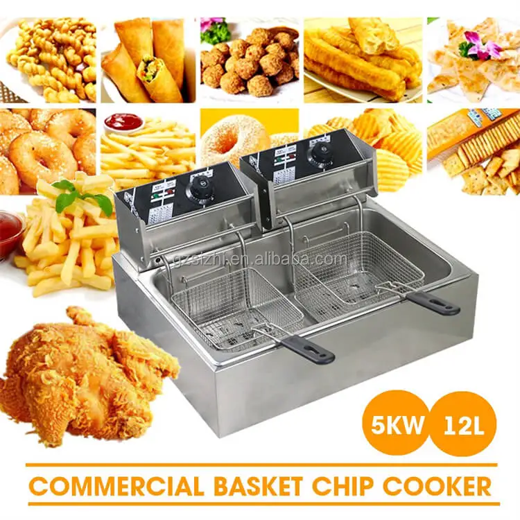2-Tank 2-Basket Electric Fryer Steel Key Stainless Power Plate Electric Fryer
