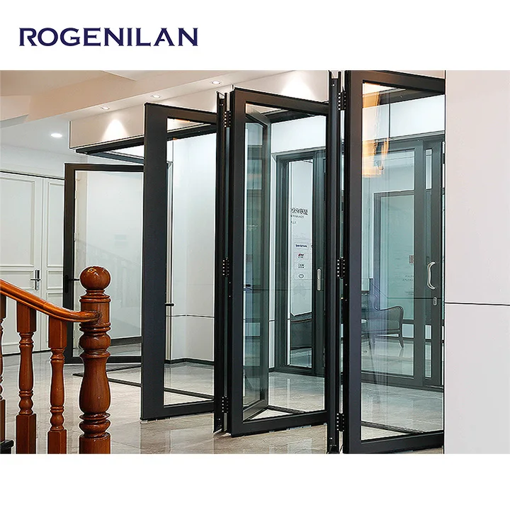 NFRC Exterior Folding Sliding Aluminum Doors Patio Bifold Door Black Accordion Bi Folding Doors with double glazing