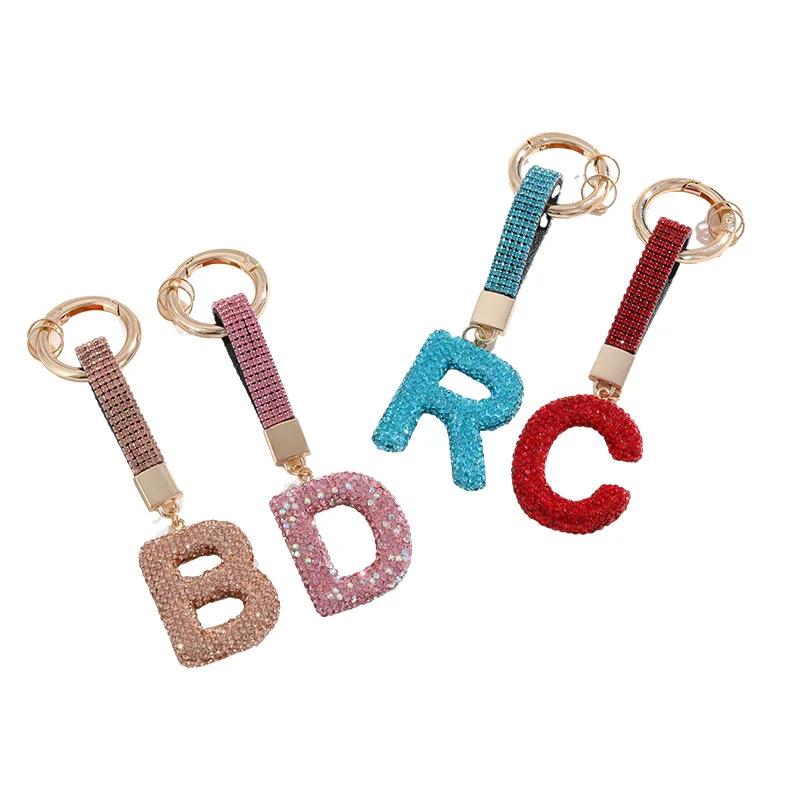 Water drill alloy key ring couple luxury key chain Bling Bling letter key ring car mobile phone package pendant accessories