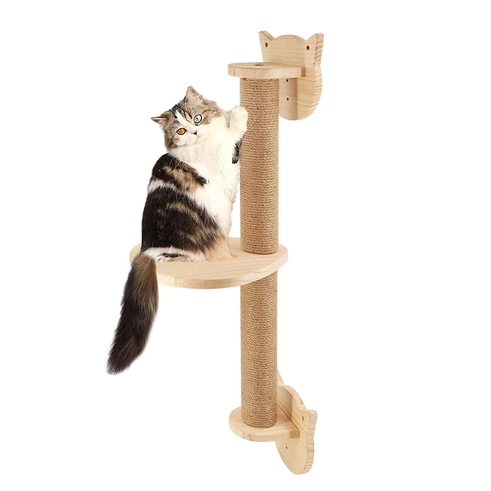 Wooden Sisal Wall Mounted Cat Shelf Toys Customized Cat Climbing Step For Jumping Cat Scratching Post