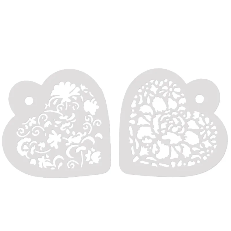 2PCS Flower Heart Fondant Stencil Set Cake Decorating Tool Lace Side Stencil Set template For Cake Cookie Coffee