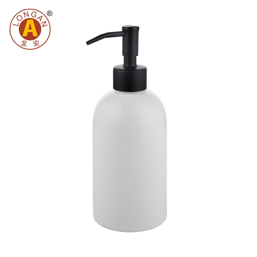 Longan 300ml 400ml 450ml Round Ceramic Cosmetic Bottle With Pump Lotion Pump Bottle For Bathroom
