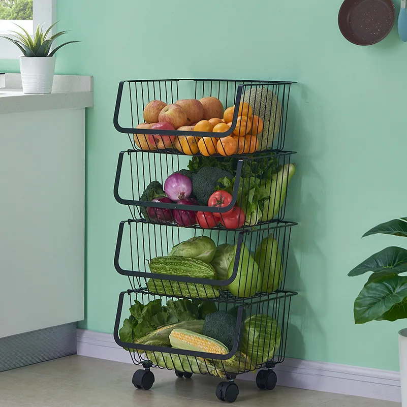 Multi-layer Kitchen Rack Storage Shleves Vegetables Fruit Basket Rolling Trolley Cart Kitchen vegetable storage rack