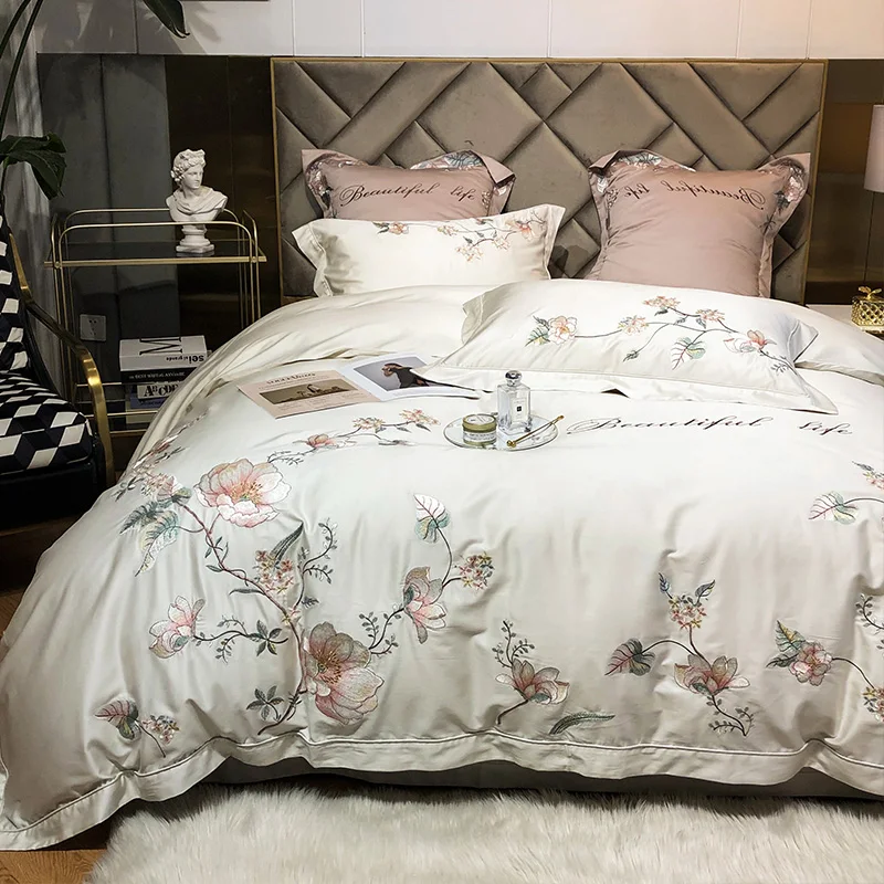 Cotton Bed Sheet White Duvet Cover Bedding Set