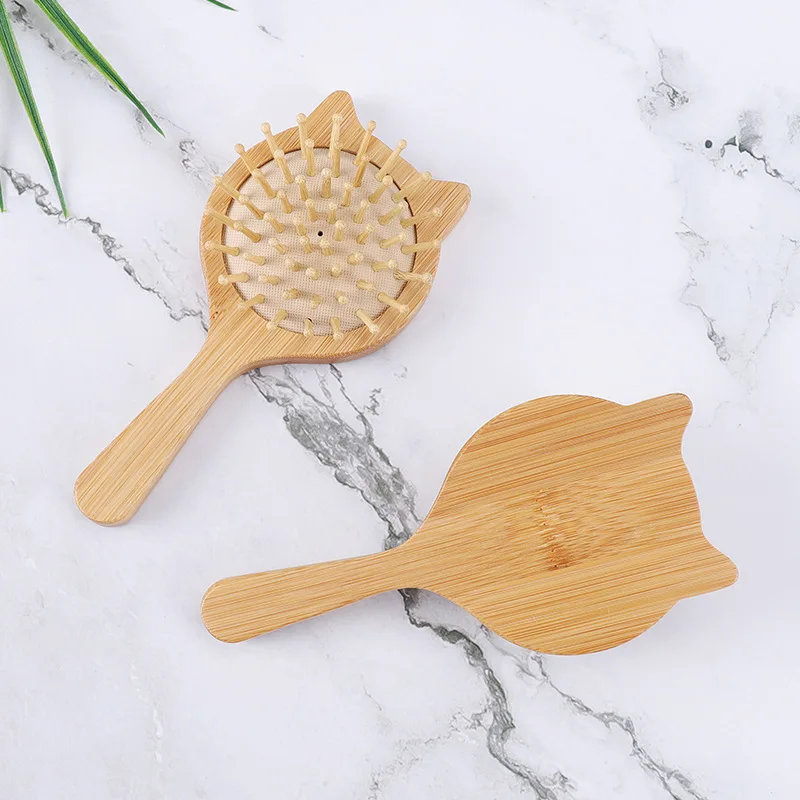 Cartoon Cute Cat Ear Portable Small Wood Comb Bamboo Massage Comb Air Cushion Scalp Curly Hair Comb
