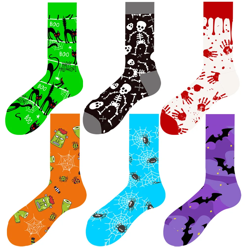2024 New Design Halloween Skeleton Cotton Jacquard Dress Sock Custom Colorful Crazy Funny Unisex Crew Socks