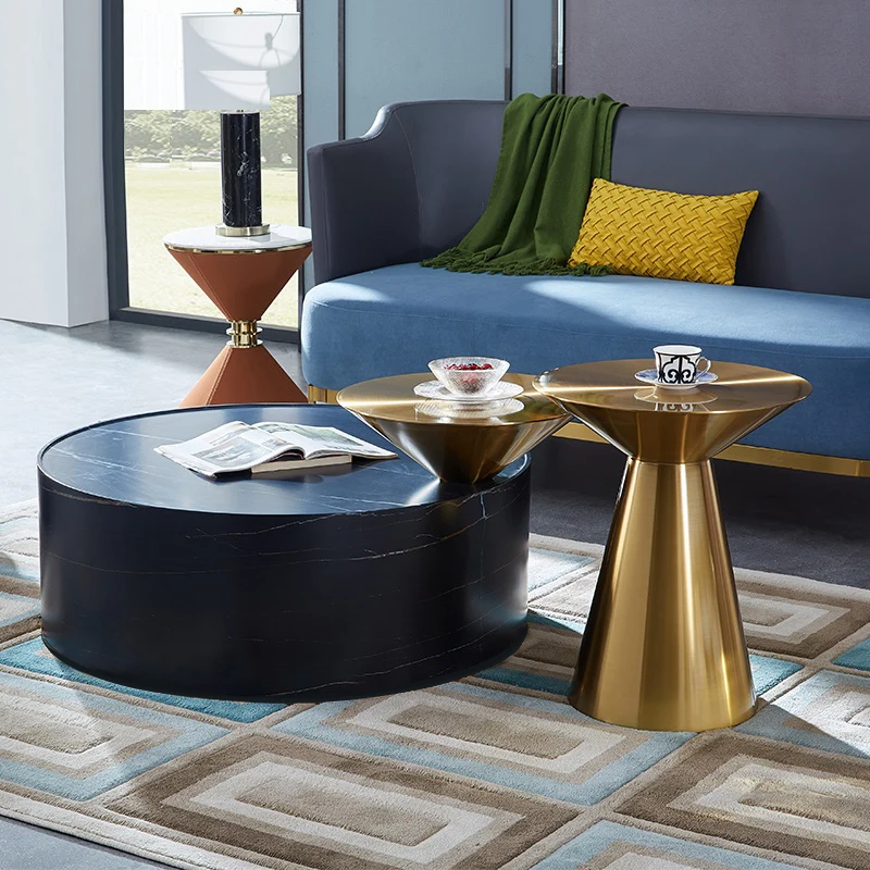 Modern luxury Stainless Steel High Fashion Living Room Round Coffee Table Furniture In Gold or Silver