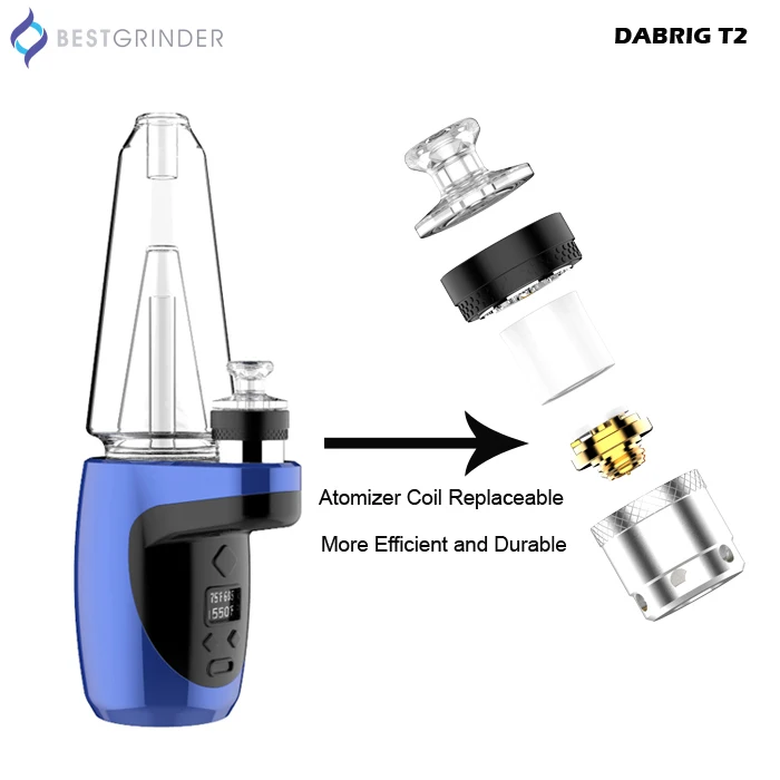 2021 Dabrig T2 Electronic hookah head Wax Concentrate Shatter Budder Dab Rig Kit 4 Heat Settings vs SOC