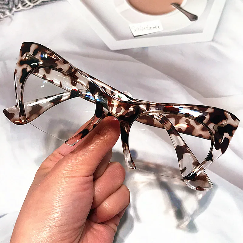 Оптовая продажа, 1536 очки кошачий глаз, оптические линзы, прозрачные леопардовые Модные женские полуоправы для очков