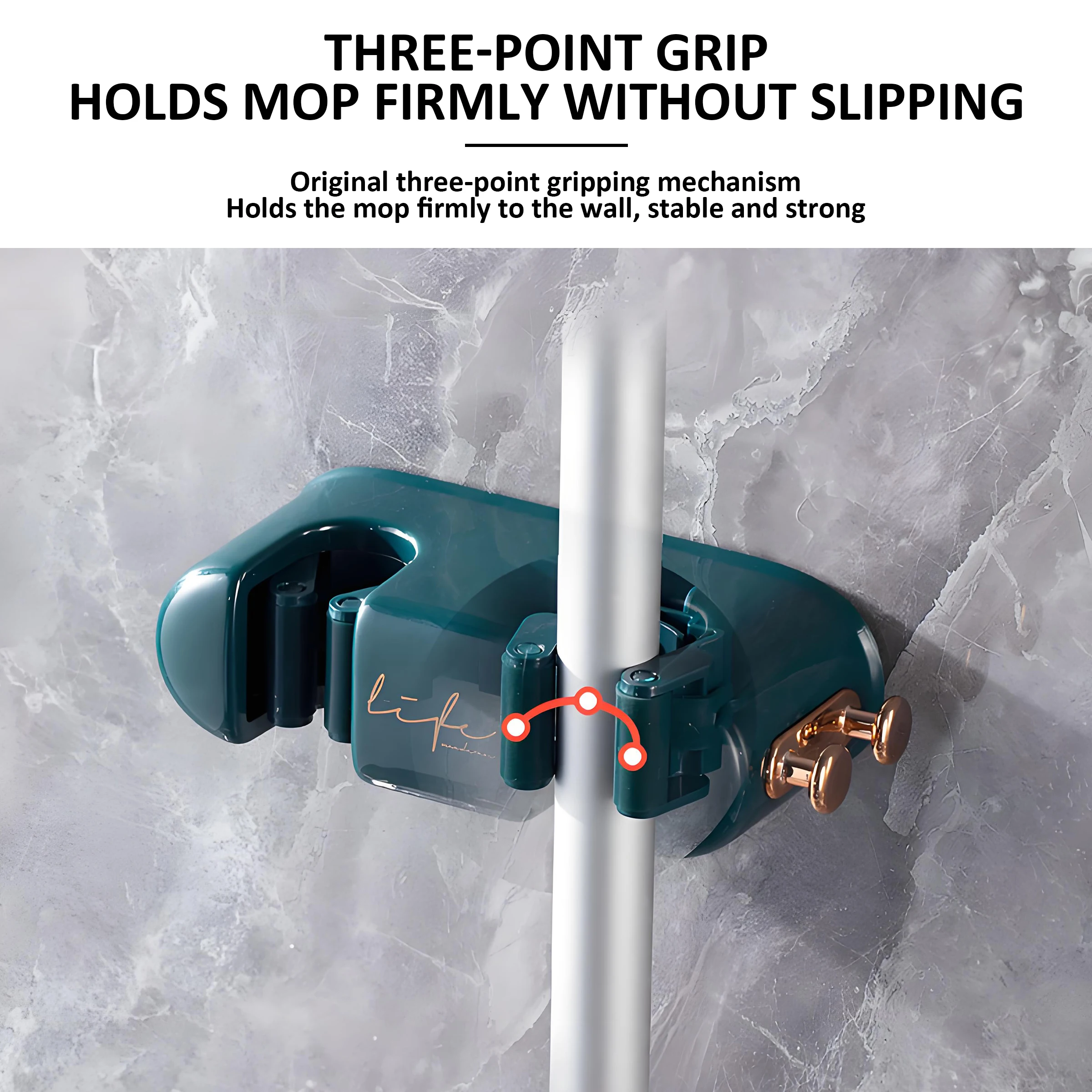 Hot Home Wall-Mounted Multifunctional Bathroom Storage Racks Hole-Free with Rag Hooks and Broom Mop Clip Storage