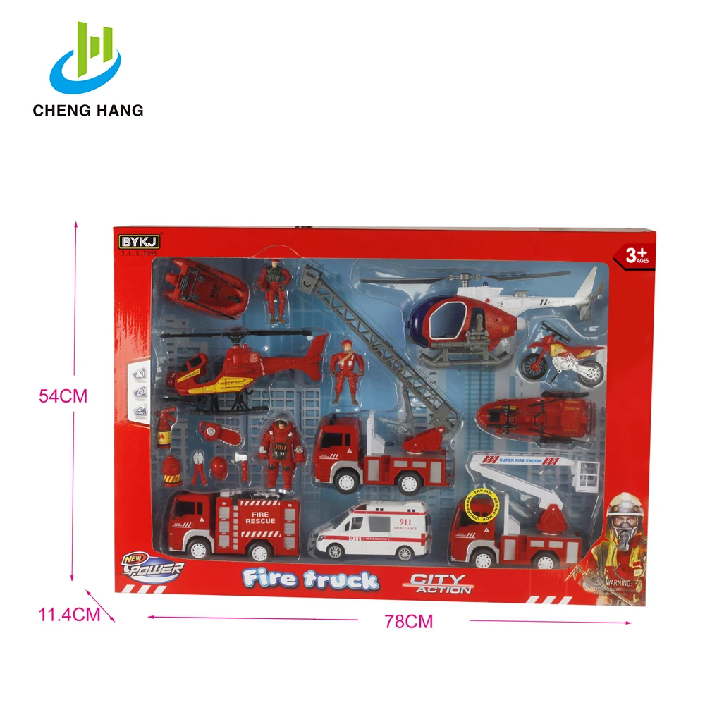
Series of City rescue team / Fireman toy set rescue helicopter & fire truck with sound & friction power over 16 pcs 
