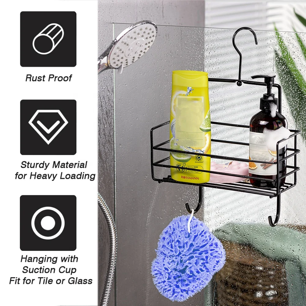Bathroom Black White Hanging Storage Organizing Handle Basket Shampoo Towel Holder Bath Storage Rack Shower Shelf Without Drilli