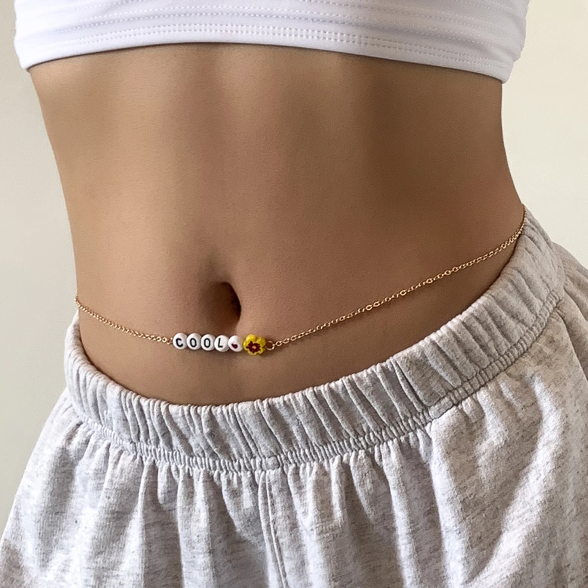  SHIXIN Delicate Acrylic Letter Waist Chain Flower Heart Belly Colorful Glass Body Jewelry for