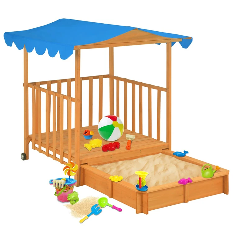 Backyard playground Wooden Children outdoor Sandpit Toys Sandbox With Canopy