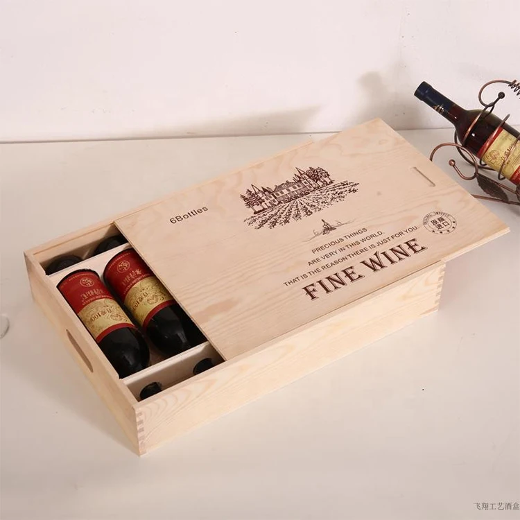 caoxian Custom Luxury Sliding Lid Wooden Wine Box Unfinished Blank Empty 6 Bottle Wooden Wine Box