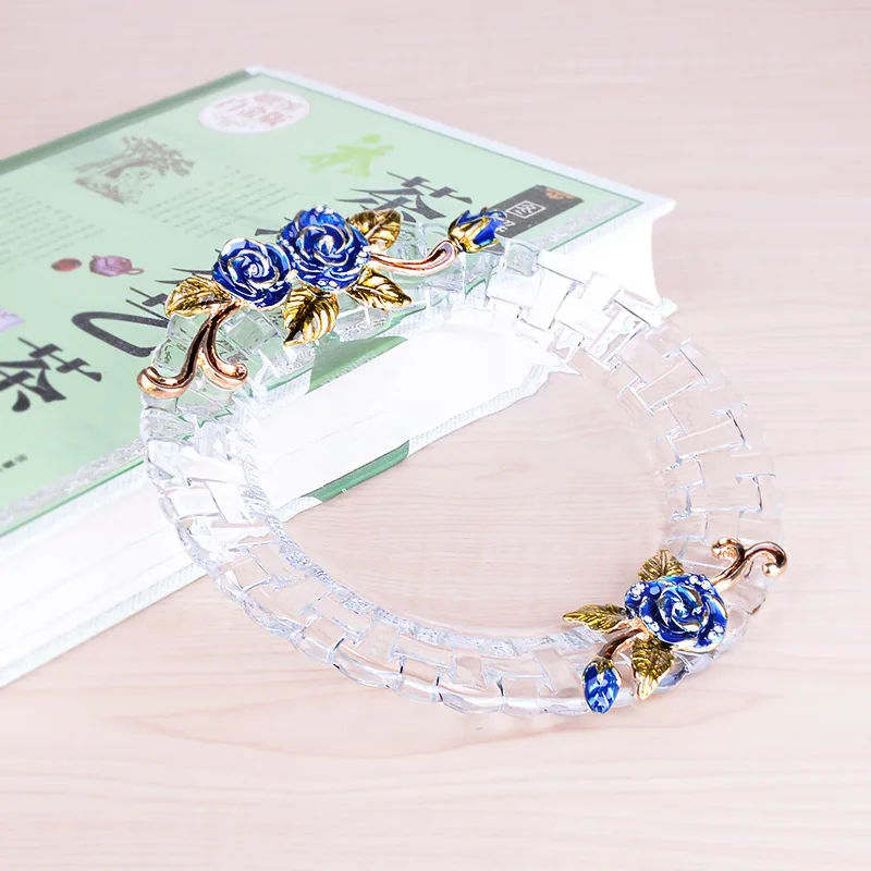 Handmade Glassware Manufacturer Enamel Decoration Clear Glass Serving Fruit Dish