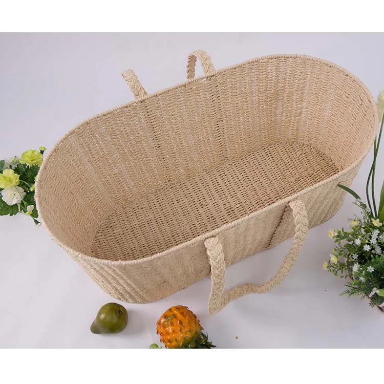 HuangTu Natural Korb Seagrass Woven Cover Baby Moses Changing Wicker Cotton Storage