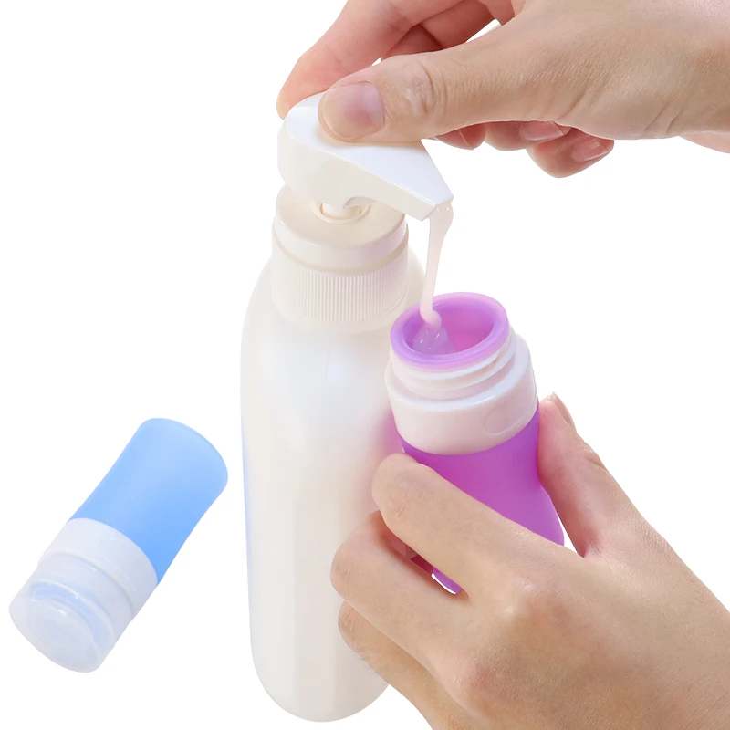 Reusable leakproof refill travel size kit silicone empty liquid bottles mini pink tsa approved travel bottles set for toiletries