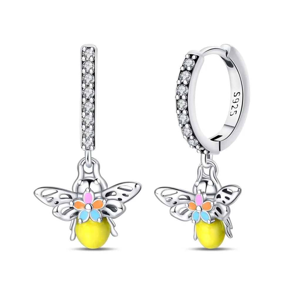 New fashion S925 Sterling Silver hoop Earring for women gifts Bee Unicorn Feather Pendant diamond earring Jewelry wholesale