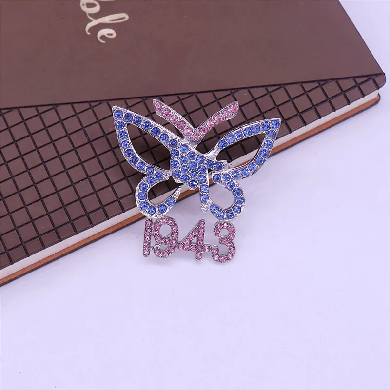Womenhood Symbol Decorate Light Pink And Blue Rhinestone Soror Brooch Greek Gamma Phi Delta Butterfly 1943 Brooches