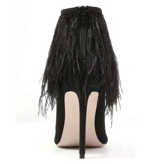 Anmairon on sale feather design women boots pointed toe high heel ankle boots