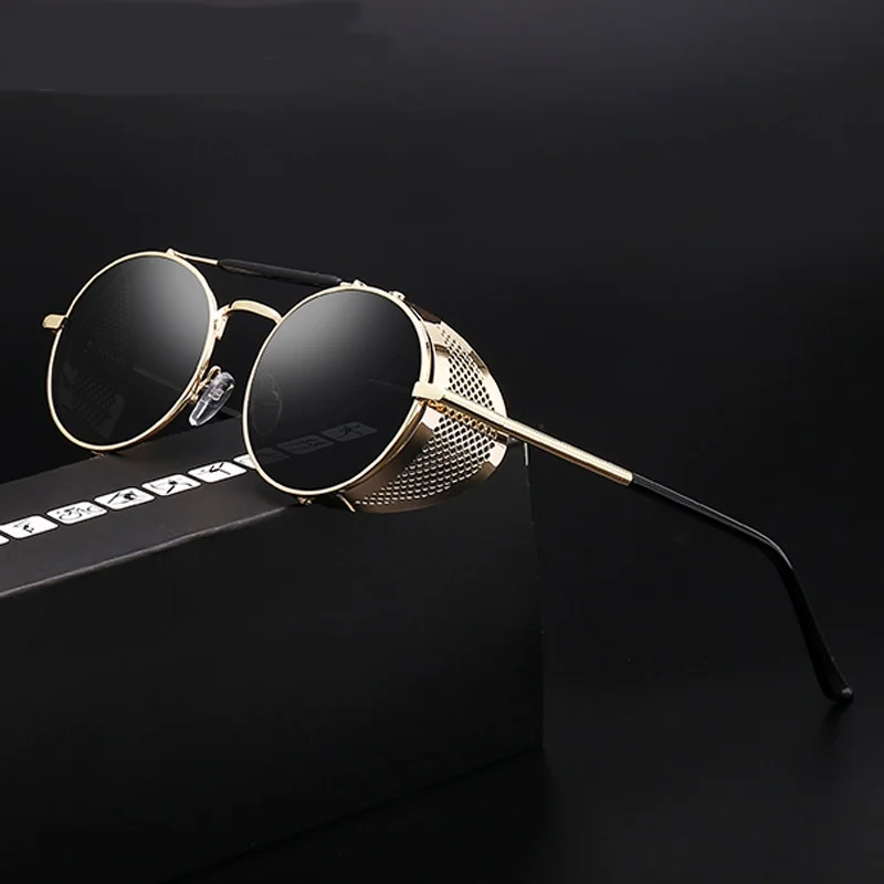 Wholesale high quality retro classic sunglasses round steampunk sun glasses men women metal frame cool