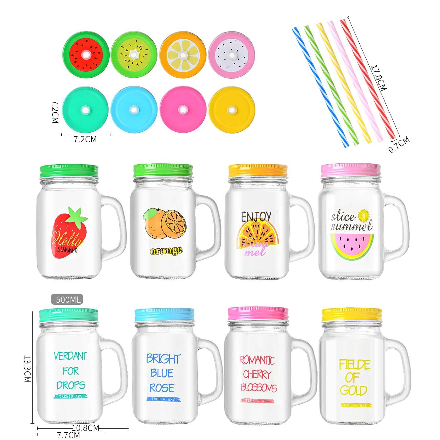 The New Listing 500ml Handle Glass Coffee Mugs Square Glass Mason Jars With Straw And Lid